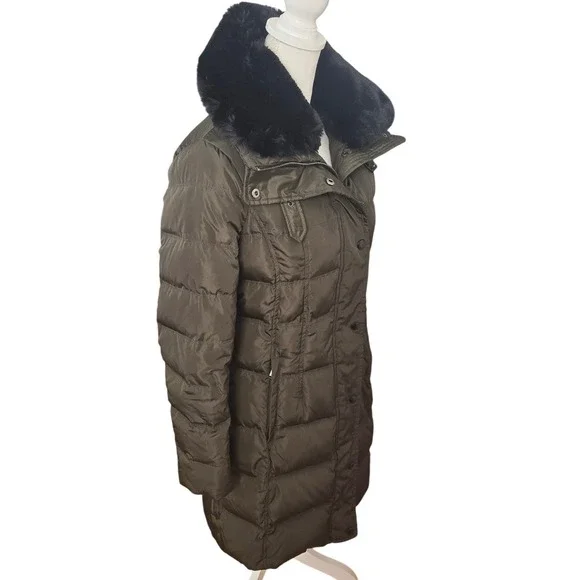 Michael Kors Women's Hooded Puffer Coat Faux Fur Down Fill Olive Green Small - Picture 4 of 8